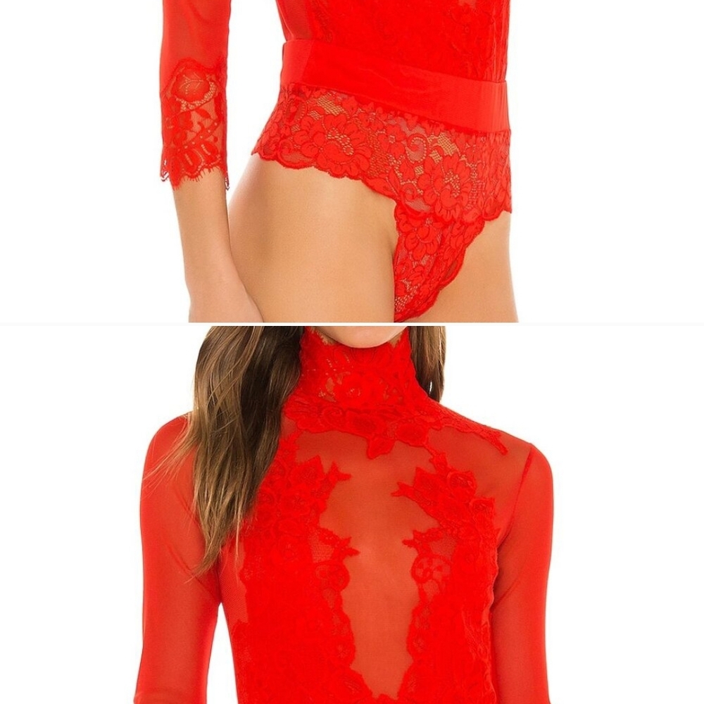 Free People Blood Orange Lace/ Sheer Bodysuit
